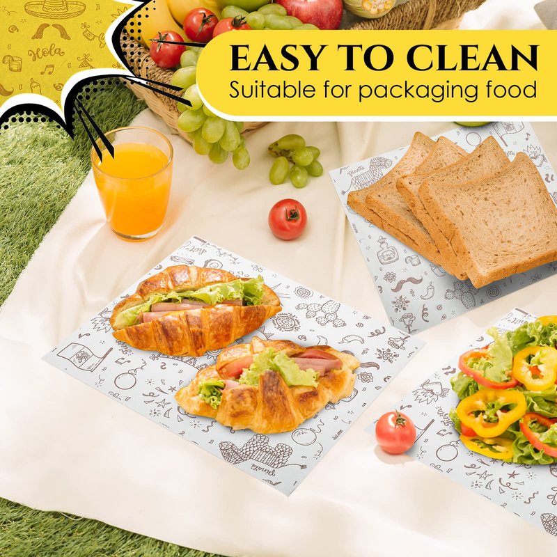 PerKoop 300 Pcs 10 x 8.3 Inch Deli Wax Paper Sheets Sandwich Wrapping Paper Sheets Mexican Festival Picnic Basket Liners for Food Greaseproof Breads Burgers Bakery Tissue Kitchen, White