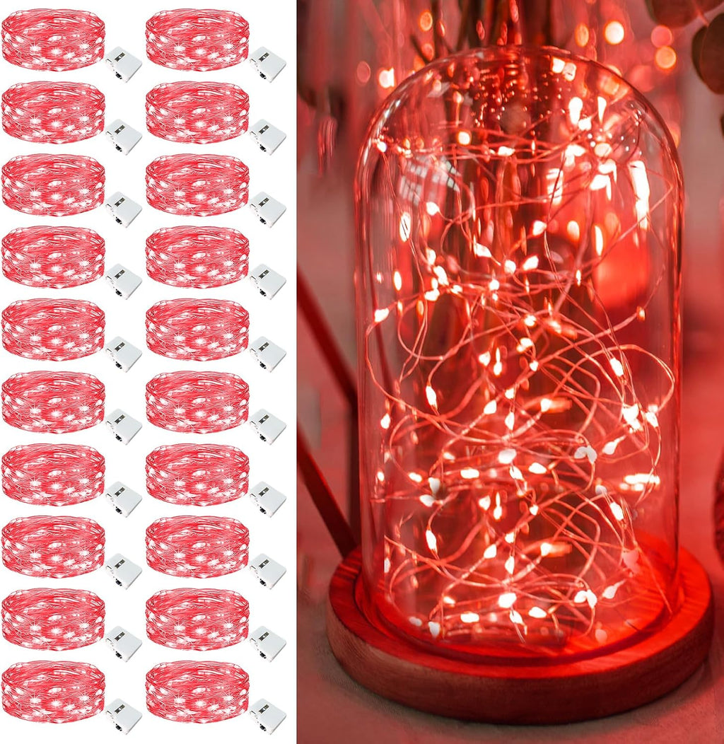Skiennix 20 Pack Fairy Lights - 7ft Battery Operated LED Twinkle String Lights | Waterproof Red for DIY Decor
