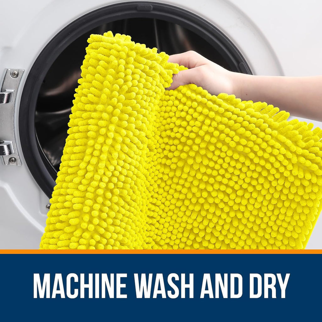 OLANLY Bathroom Rugs - Extra Soft Chenille Bath Mats with Rubber Backing | 36x24, Lemon Yellow, Quick Dry