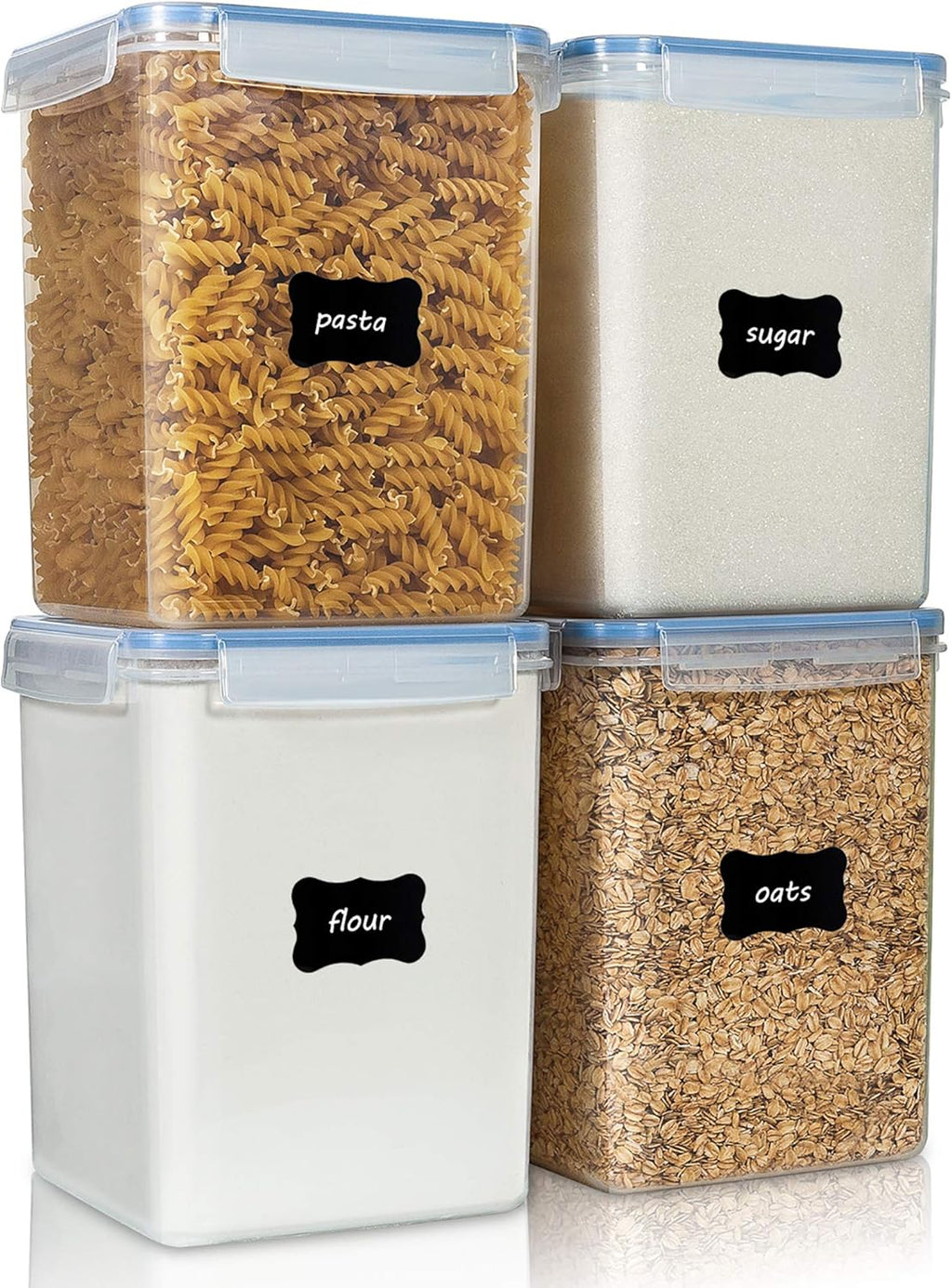 Vtopmart Large Food Storage Containers - 5.2L BPA-Free Plastic Airtight Canisters | 4-Pack with Lids & Labels, Blue