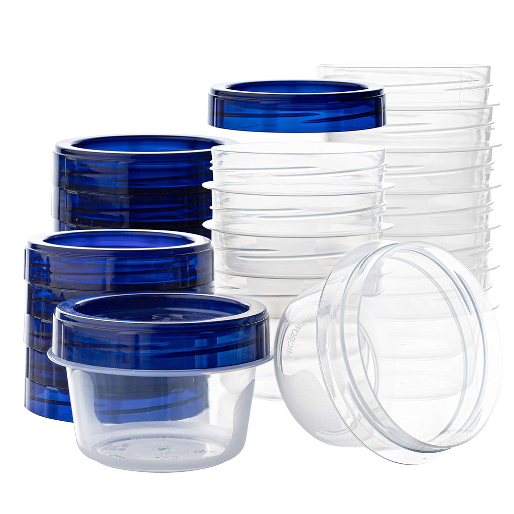 PLASTICPRO [4 oz 144 Pack] Twist Top Deli Containers Clear bottom With blue Top Twist on Lids Reusable, Stackable, Food Storage Freezer Container Pack of 144