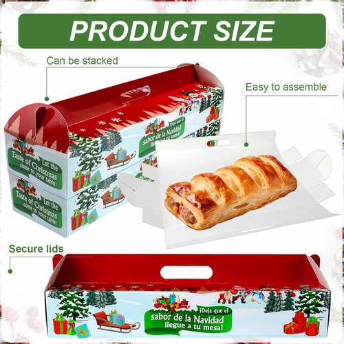 Cholemy 25 Pcs Christmas Ham Bread Boxes Containers 18" x 4.75" x 3" Paperboard Baking Bakery Box Bags for Homemade Bread Holiday Packaging Gift Giving with Handle (Non Window)