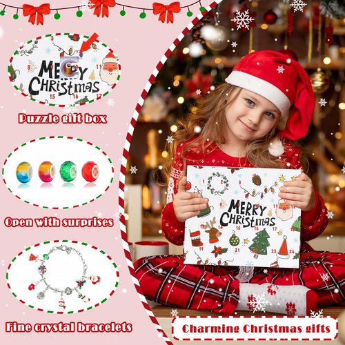 Christmas Vacation Advent Calendar Bracelets - 24-Day Countdown with 2 DIY Charm Kits for Girls & Women