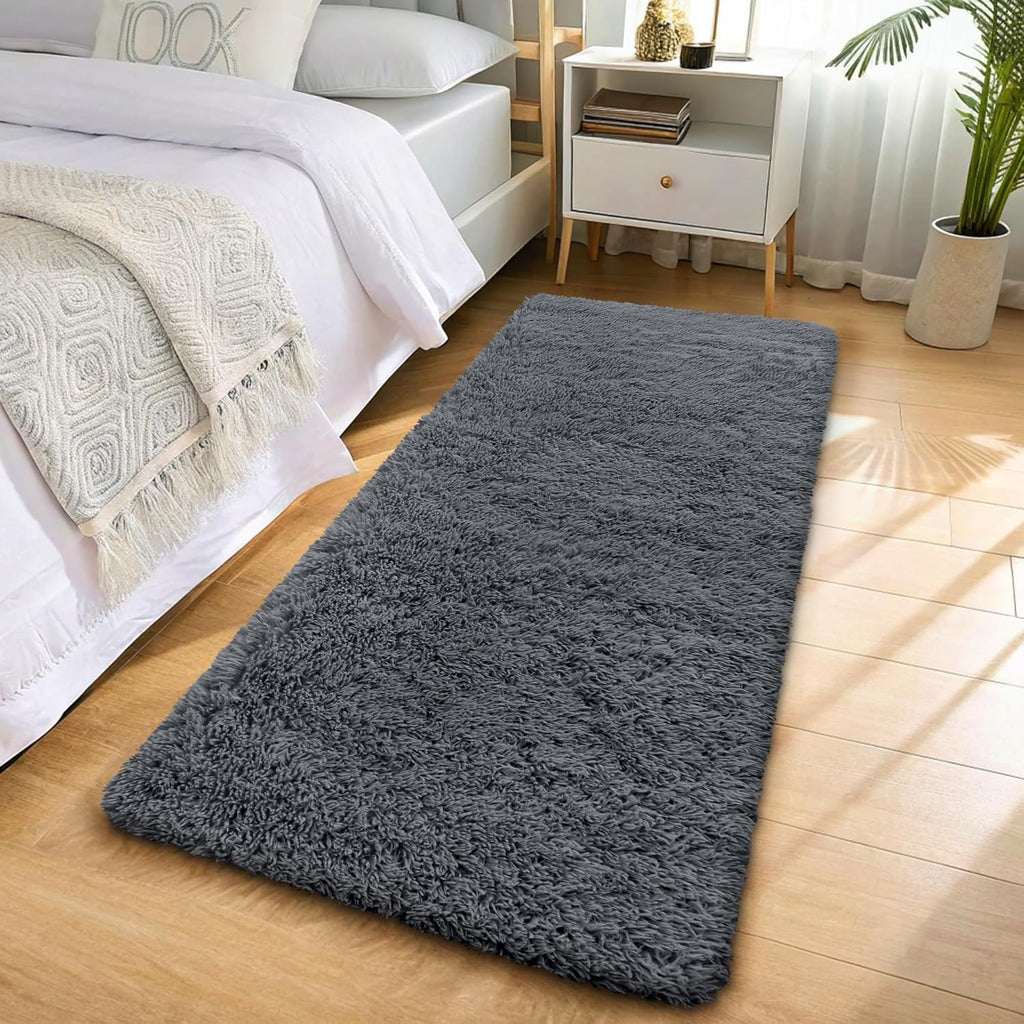 OLANLY Runner Rugs - Soft Fluffy Machine Washable 2x6 for Hallway, Bedroom, Living Room | Grey Indoor Carpet