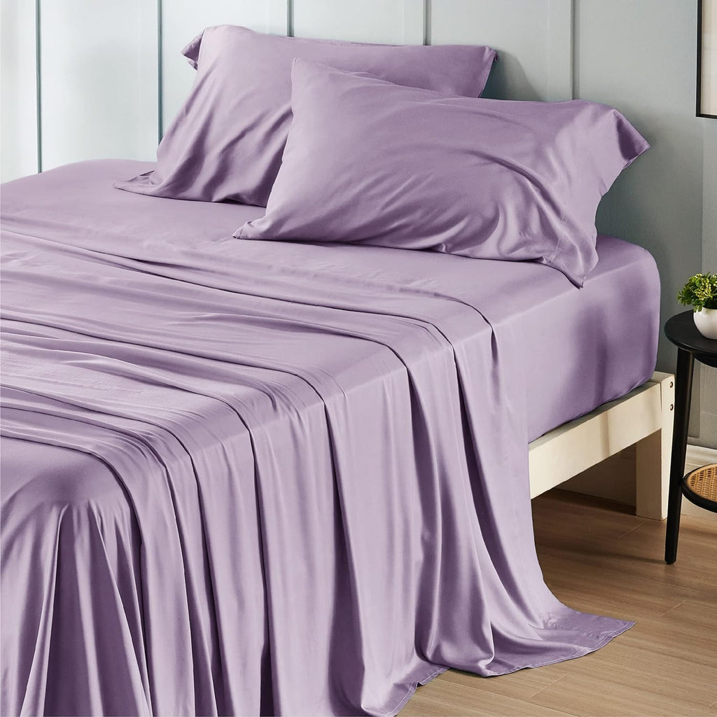 Bedsure King Size Cooling Sheets Set - Breathable & Soft Rayon from Bamboo | Deep Pocket Lilac