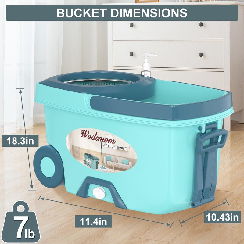 Mop and Bucket with Wringer Set,Spin Mop and Bucket System, Mops for Floor Cleaning,Household Supplies Tools with 6 Replacement Refills,61" Extended Handle for Household Hardwood Floor - White