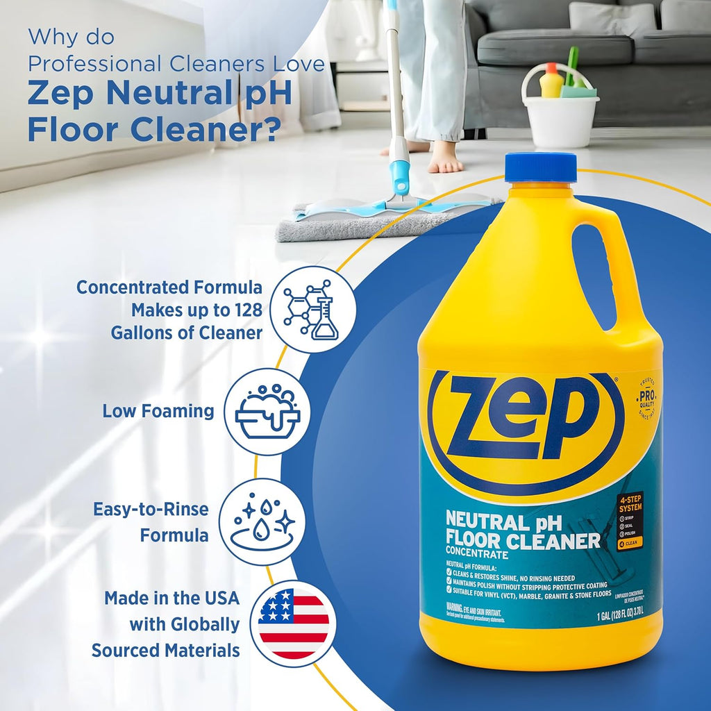 Zep Neutral pH Floor Cleaner - Concentrated All-Purpose Formula - 1 Gallon Size