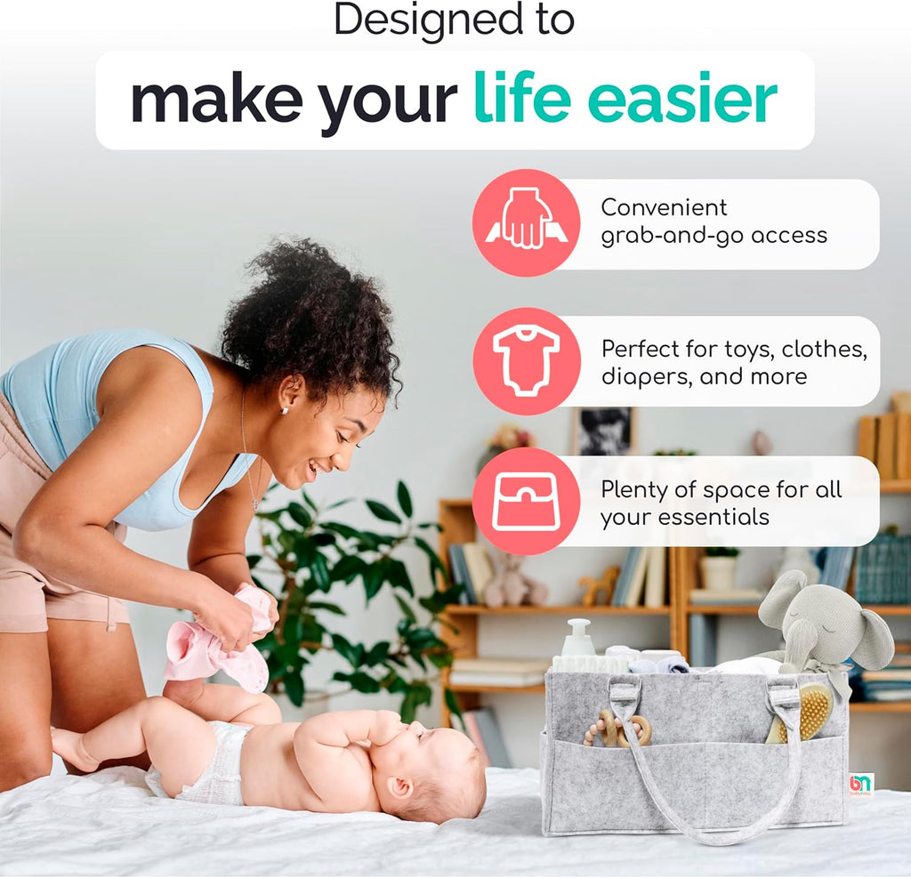 Skiennix Felt Diaper Caddy - Extra Large Portable Organizer for Baby & Toddler Items - Ideal for Nursery & Car