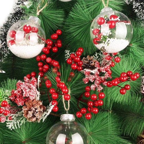 Fangoo 20 Pack Red Berry Picks - 7 Inch Burgundy Stems for Christmas Tree & Holiday Decor