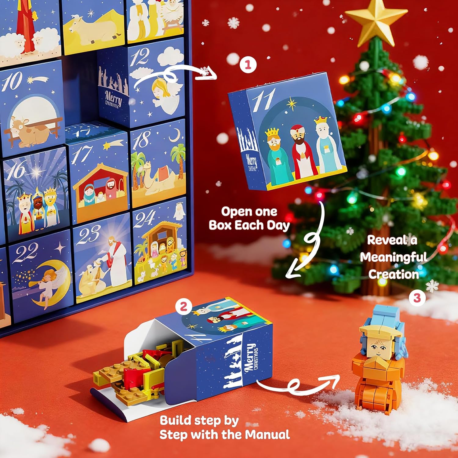 Nativity Advent Calendar 2025 - 24-Day Building Blocks Countdown Set for Kids & Adults