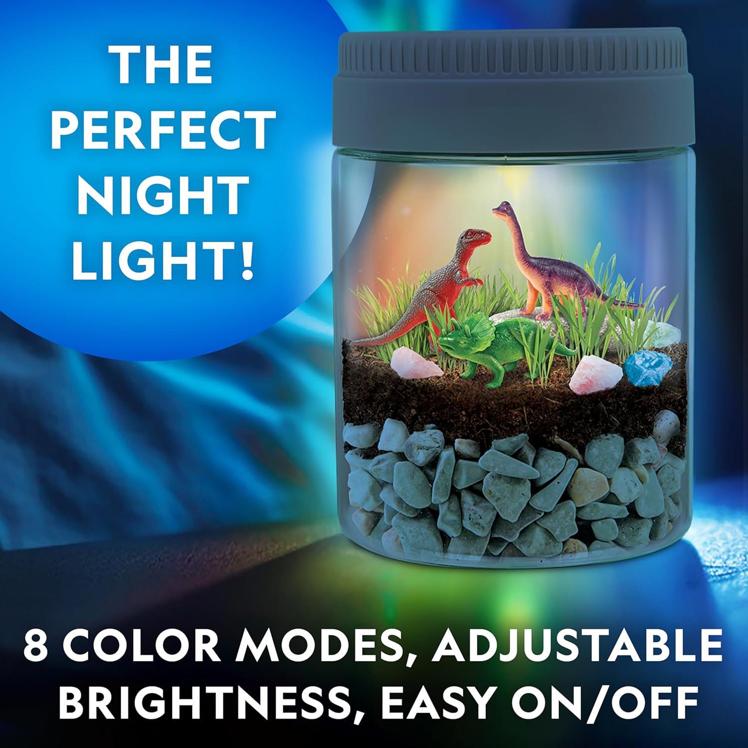 National Geographic Dinosaur Terrarium Kit - Light-Up Dino Habitat with Real Plants & Science Fun for Kids