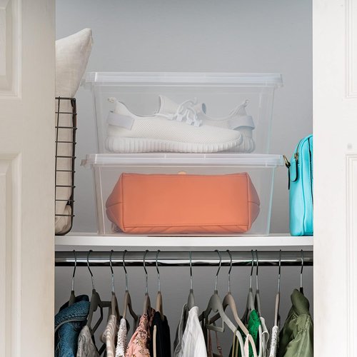 IRIS USA 12-Pack Storage Bins - 15 Quart Clear Stackable Containers for Shoes & Organization