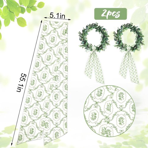 JarThenaAMCS Floral Wreath Sash - Spring Green Ribbon Bow Accessories for Home Decor | 55.1 x 5.1 Inch