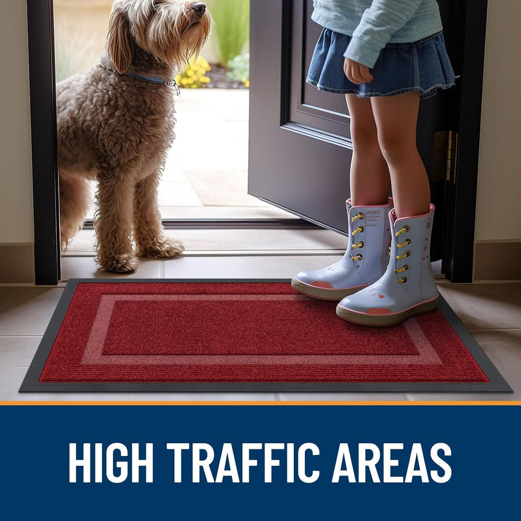 OLANLY Waterproof Front Door Mat - All-Season Indoor/Outdoor Doormat, Easy Clean, 33x21, Wine Red