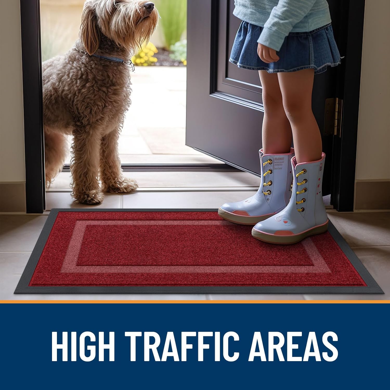 OLANLY Waterproof Front Door Mat - All-Season Indoor/Outdoor Doormat, Easy Clean, 33x21, Wine Red