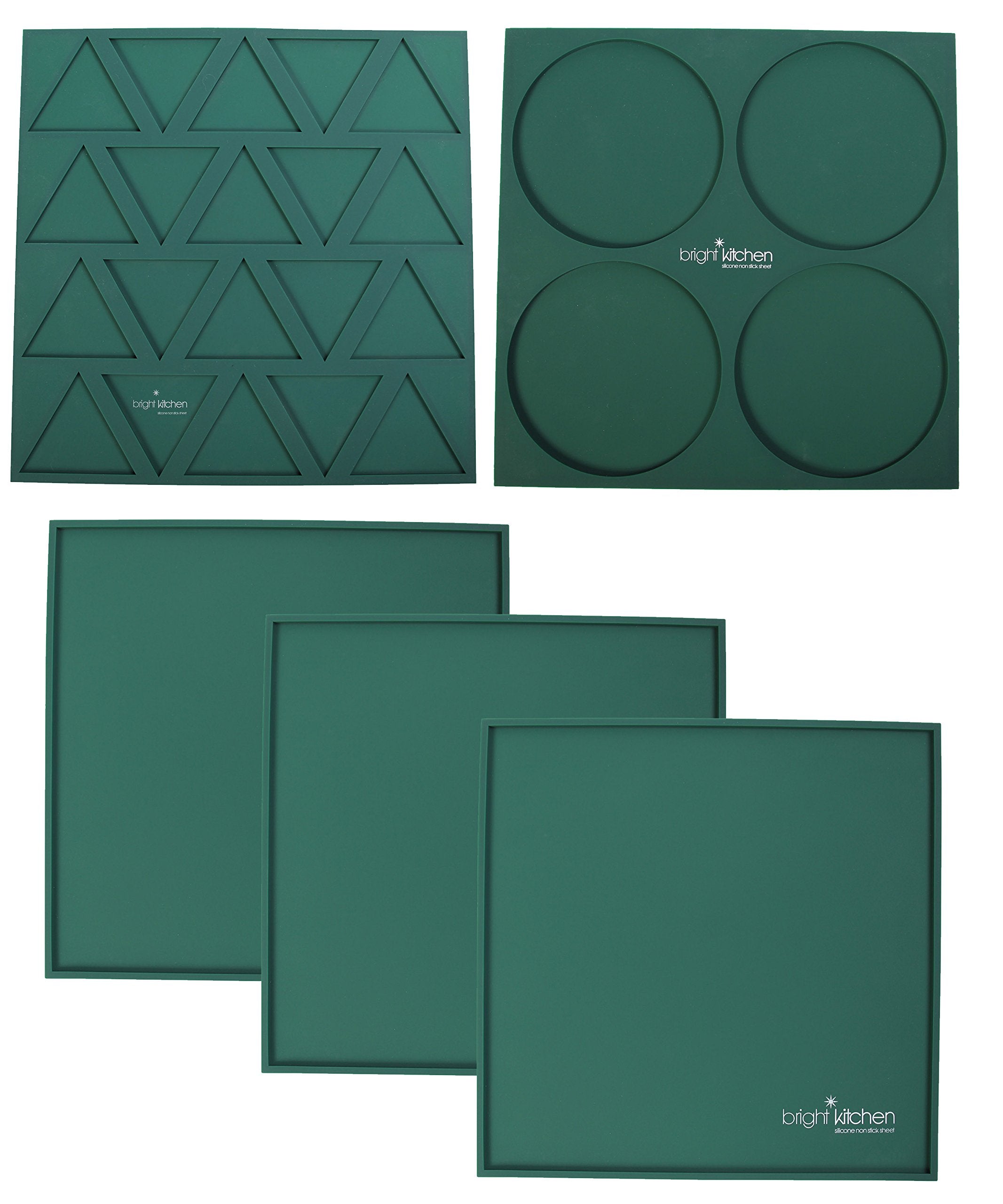 3 Edge Sheets + 1 Triangle Mold + 1 Circle Mold - 14" x 14" Silicone Sheets for Excalibur Dehydrator Bright Kitchen Re-Usable Non-Stick Mat (3 Edge + 1 Triangle + 1 Circle)