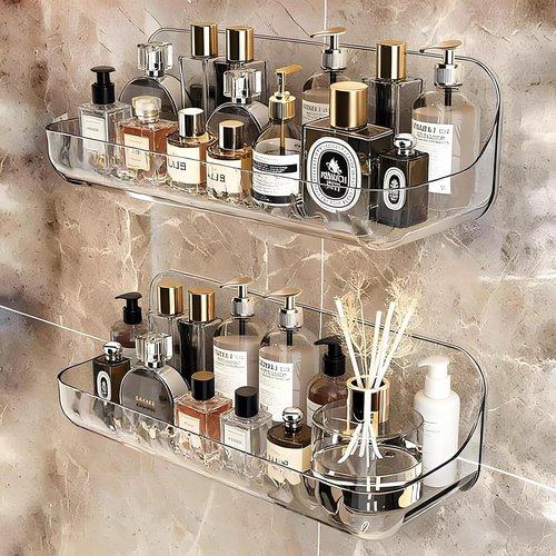Acrylic Wall Mounted Shelf | 2 PCS Transparent Non-Drilled Bathroom Storage Solution
