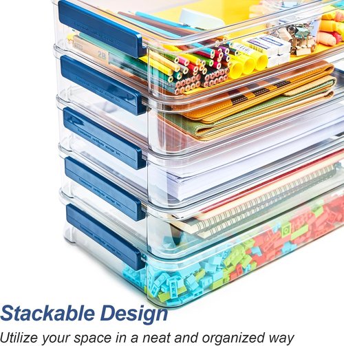 CATOOMUU Portable 5.5Qt Plastic Storage Box - Clear Snap-Tight Organizer for A4 Files & Crafts