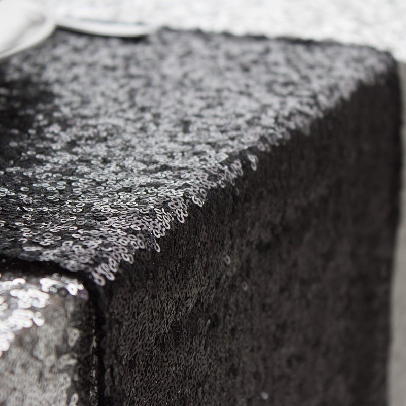 HMQIANG 10 Pack Black Sequin Table Runner 12x108 inch Shiny Metallic Sequin Table Linens Runner Party Decor Black Glitter Party Supplies Fabric for Halloween Baby Shower Holiday Celebration