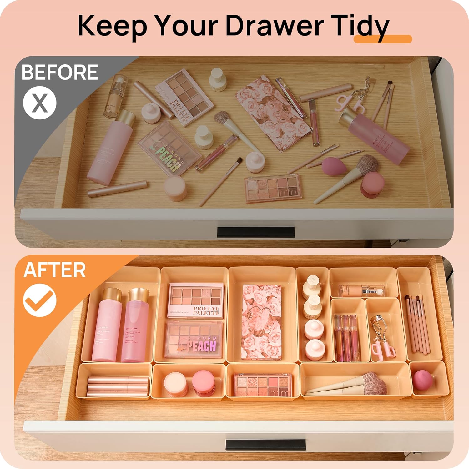 Vtopmart 25 PCS Plastic Drawer Organizers - Versatile Storage Trays for Makeup, Kitchen & Office