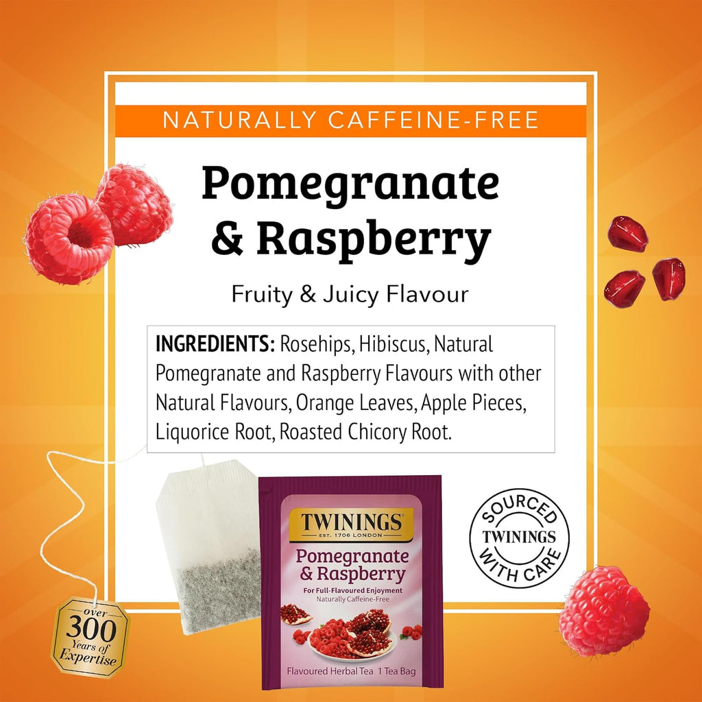 Twinings Pomegranate & Raspberry Herbal Tea - Caffeine-Free, 20 Individually Wrapped Bags (Pack of 6)