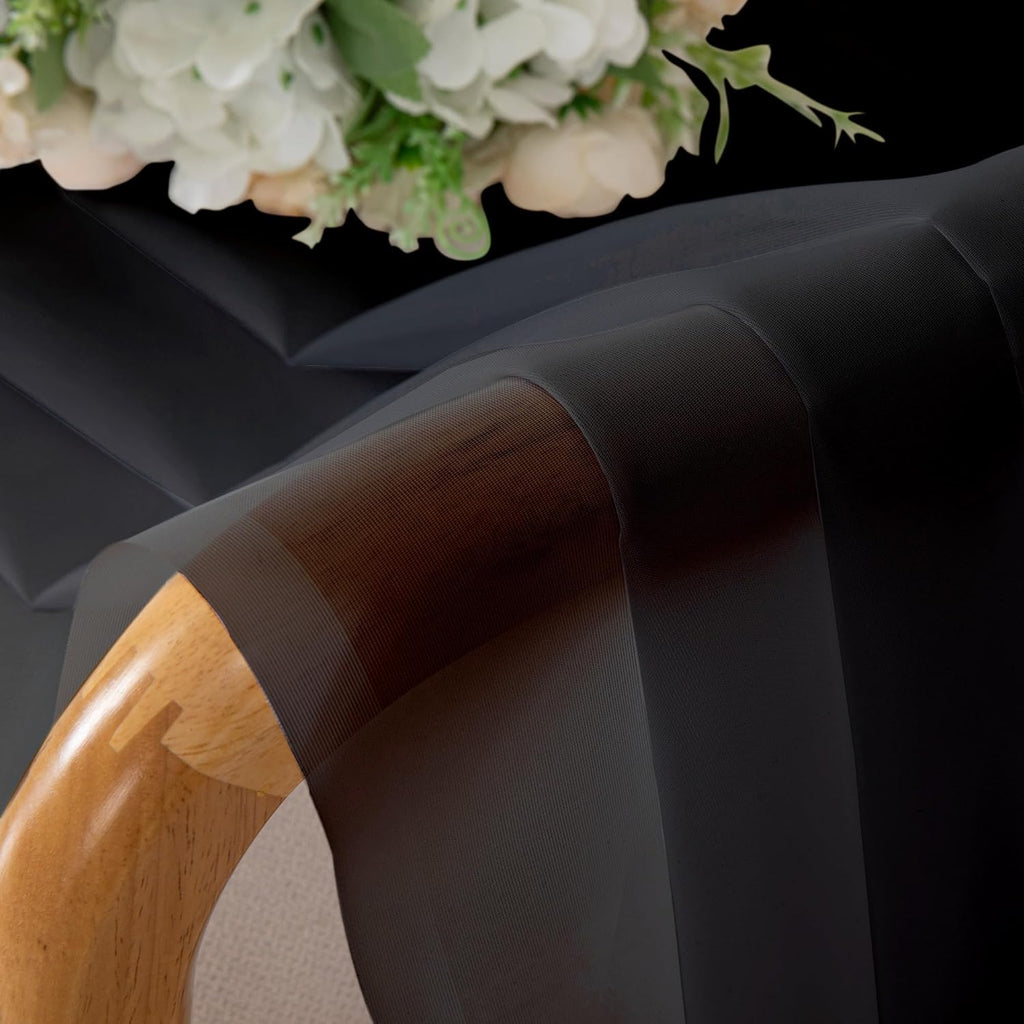 Simplebrand Black Sheer Curtains - Elegant Light Filtering Rod Pocket Panels | 84" Long, 42" W (Set of 2)