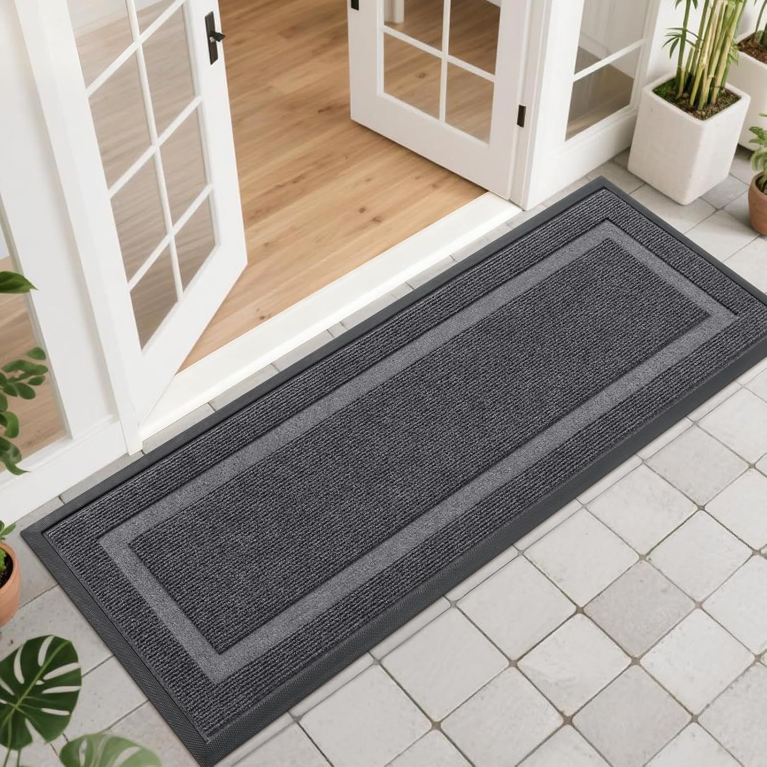 OLANLY Waterproof Front Door Mat - All-Season, Sturdy Natural Rubber, Easy Clean | 47x17, Grey