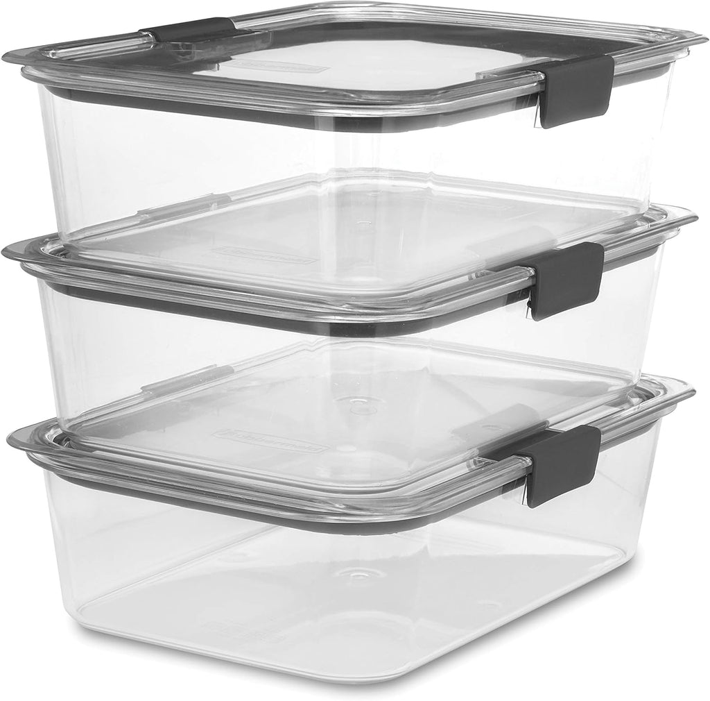 Rubbermaid Brilliance Food Storage Containers - Large 9.6 Cup, Clear, 3 Pack for Freshness