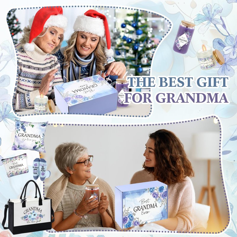 Paterr 10 Pcs Gifts for Grandma– Mothers Day, Birthday Gift Include Canvas Tote Bag 16oz Glass Cup Socks Blanket(Grandma)