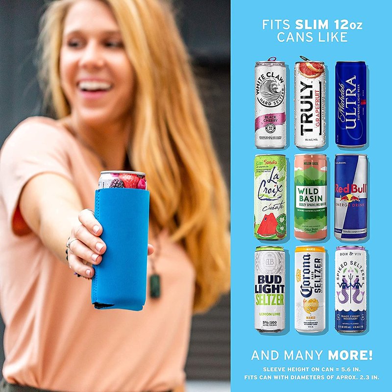 Slim Can Cooler Sleeves (14-Pack) Soft Insulated Koolie for White Claw Seltzer & Slim Beer - HTV Blanks for Vinyl Projects - Skinny, Bulk - Tall Coolies