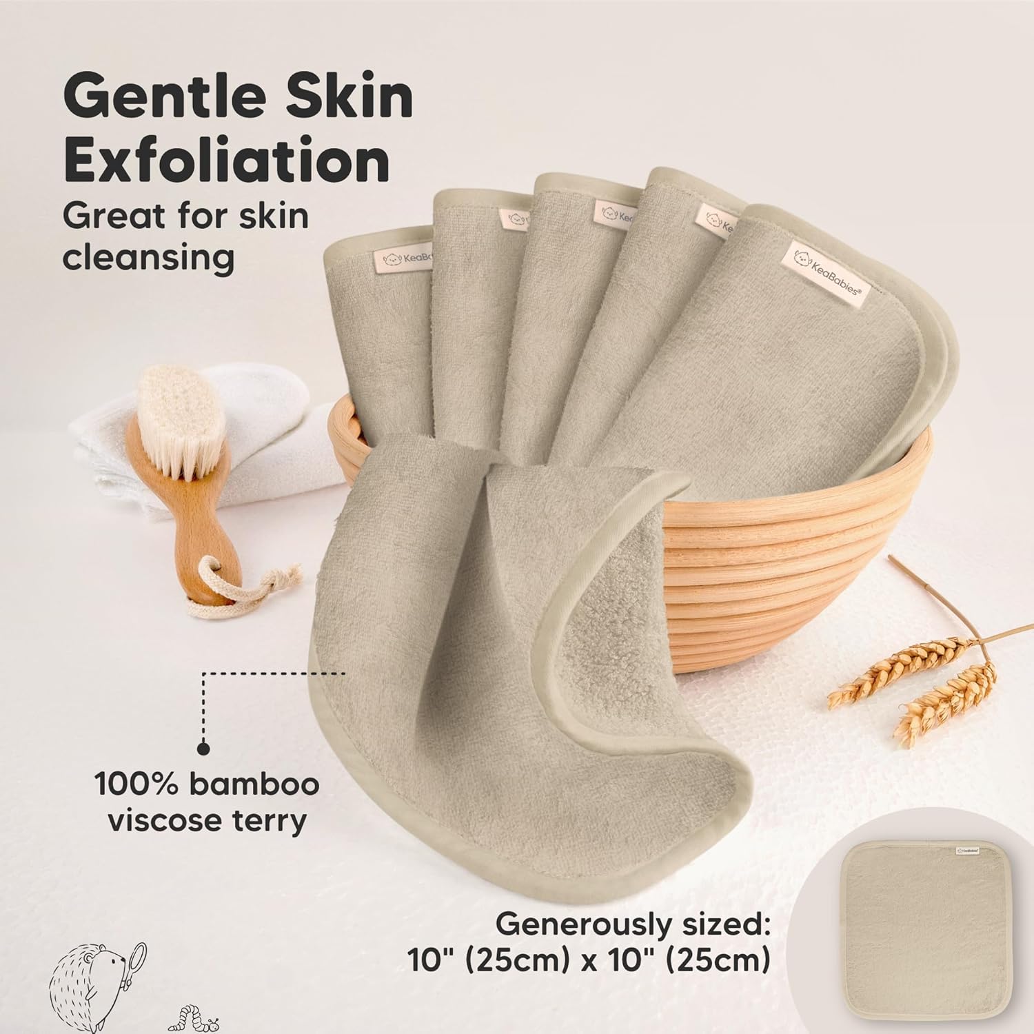 Skiennix 6-Pack Baby Washcloths - Soft, Absorbent Bamboo Towels for Newborns & Toddlers | 10x10 Earth Brown