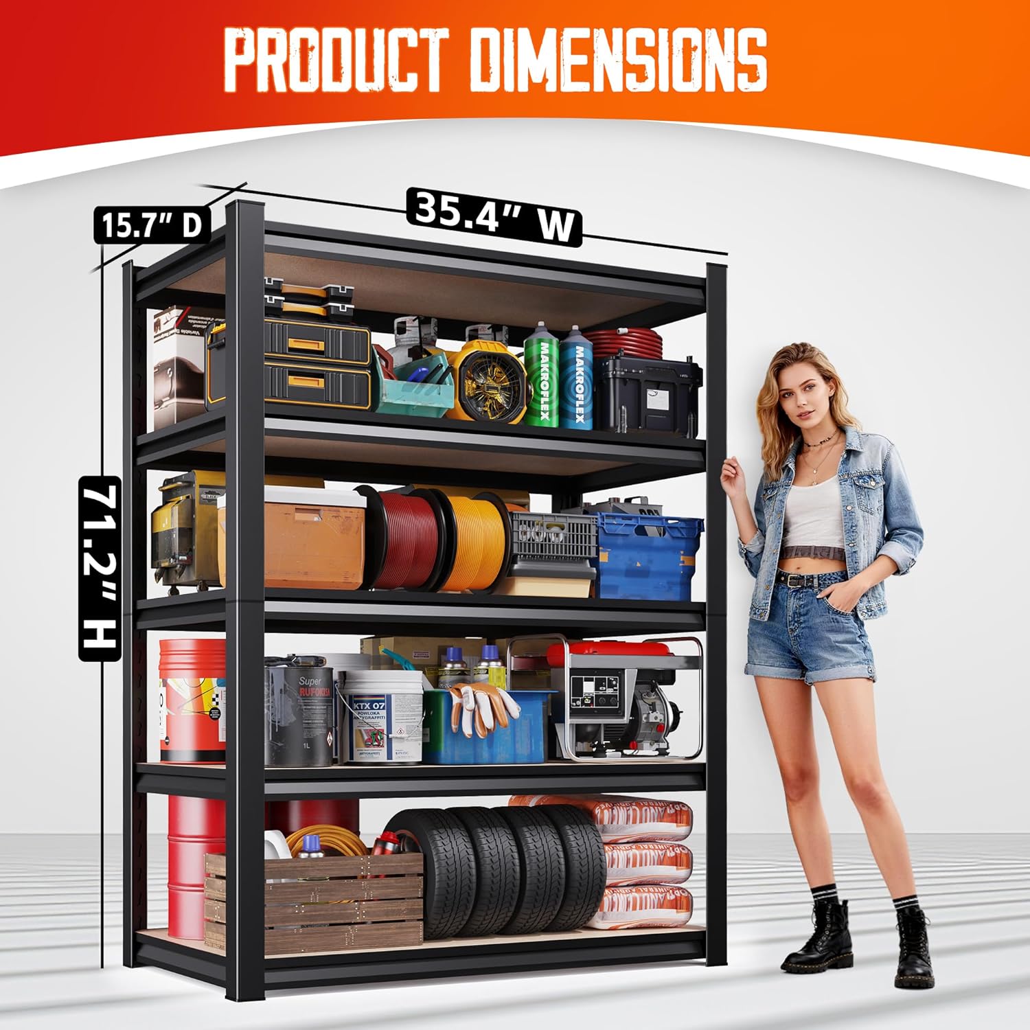 Regine Switzerland Heavy-Duty Garage Shelving Unit - 5-Tier Adjustable Metal Rack | 2050LBS Capacity