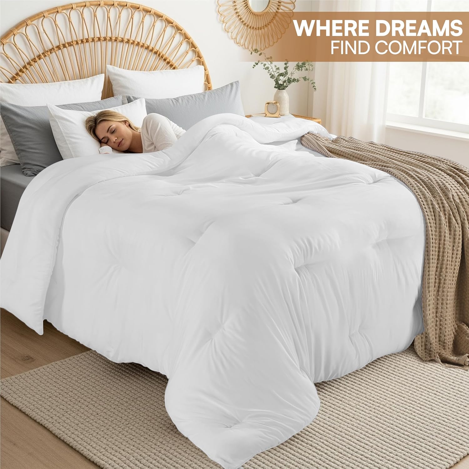 Utopia Bedding Queen Comforter - All Season Down Alternative Duvet Insert, Machine Washable | 88 x 88 Inches, White