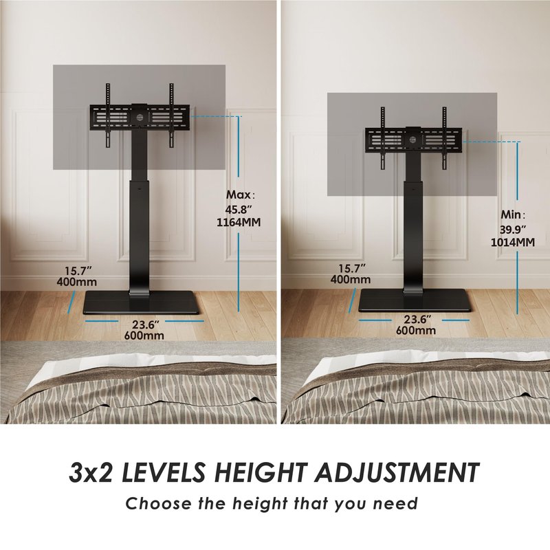 FITUEYES Swivel Floor TV Stand with Mount for TVs 37 43 50 55 60 65 70 75 Inch LCD LED Flat/Curved Screens Universal Swivel Televisions TV Mount Stand for Bedroom Living Room Black Tempered Glass Base