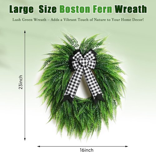 Boston Fern Leaf Wreath by [Brand Name] - 22" Spring/Summer Greenery for Front Door & Home Decor