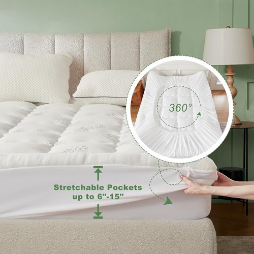 BEDLORE Full Size Mattress Topper - Bamboo Viscose Pillow Top for Back Pain Relief | Fits 6-15 Inch Mattresses