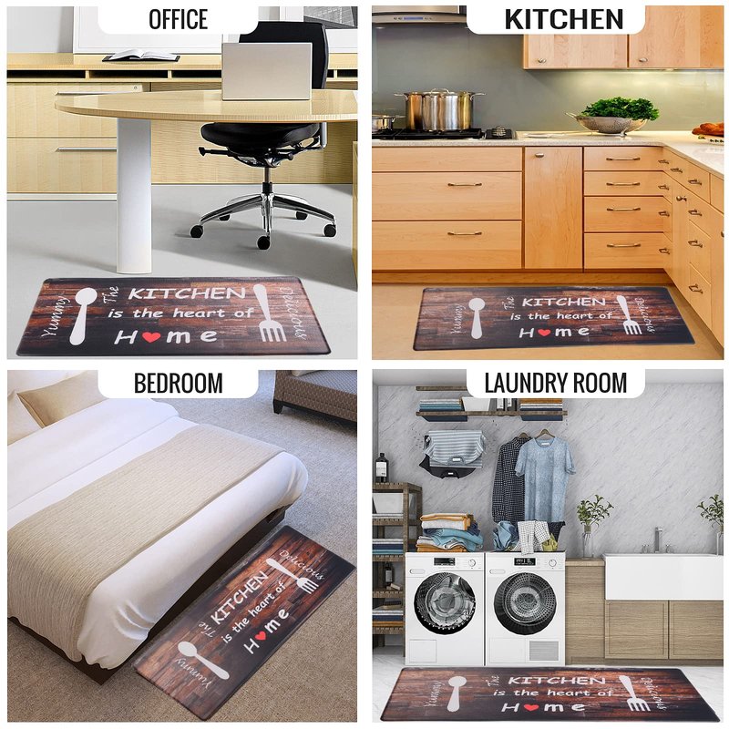 PCSWEET HOME Farmhouse Kitchen Mats for Floor 2 Piece Cushioned Anti Fatigue Kitchen Mat,Memory Foam Kitchen Rug Non Slip Waterproof for Kitchen, Office, Sink, Stove 17"x30"+17"x47"(Coffee)