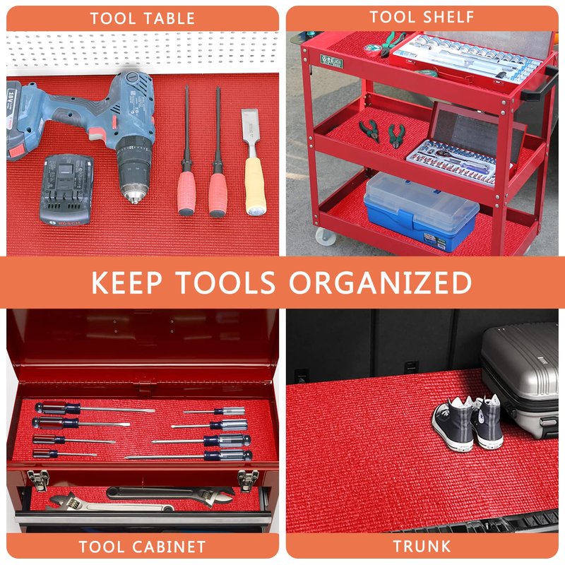 Foam Toolbox Liner Drawer Mat 1/8 Inch Thick X 16 Inch Wide X 6 Ft Long Red, No Slip for Protecting Cabinet, Garage, Cart, Tool Box (Red)