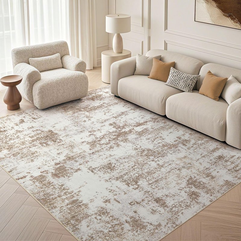 Micgeek 6X9 Washable Area Rug - Abstract Modern Neutral Large Rug Foldable Soft Thin Non Slip Low Pile Indoor Carpet Living Room Bedroom Kitchen Dining Room Home Office Brown