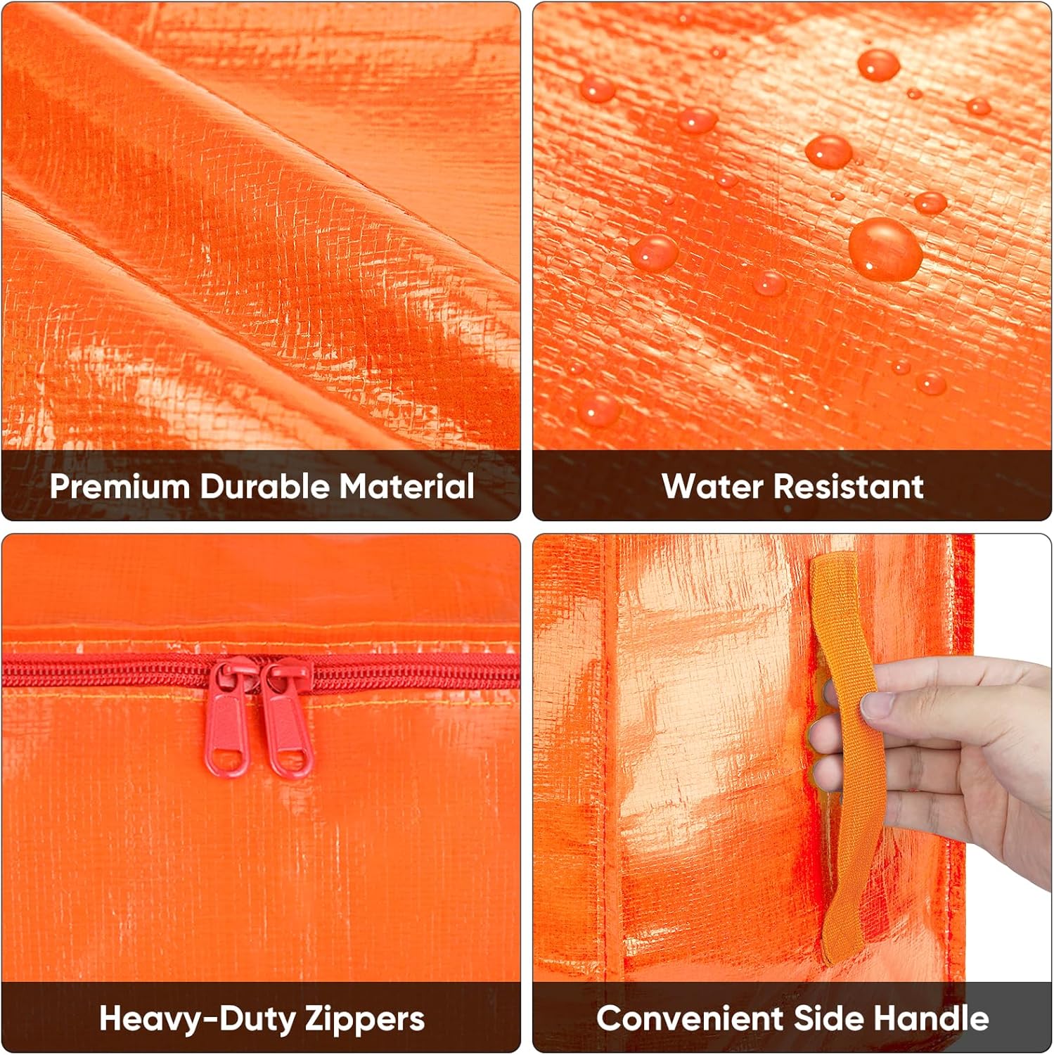 BALEINE Oversized Moving Bags - Heavy-Duty Storage Totes with Reinforced Handles | 4-Pack, Orange