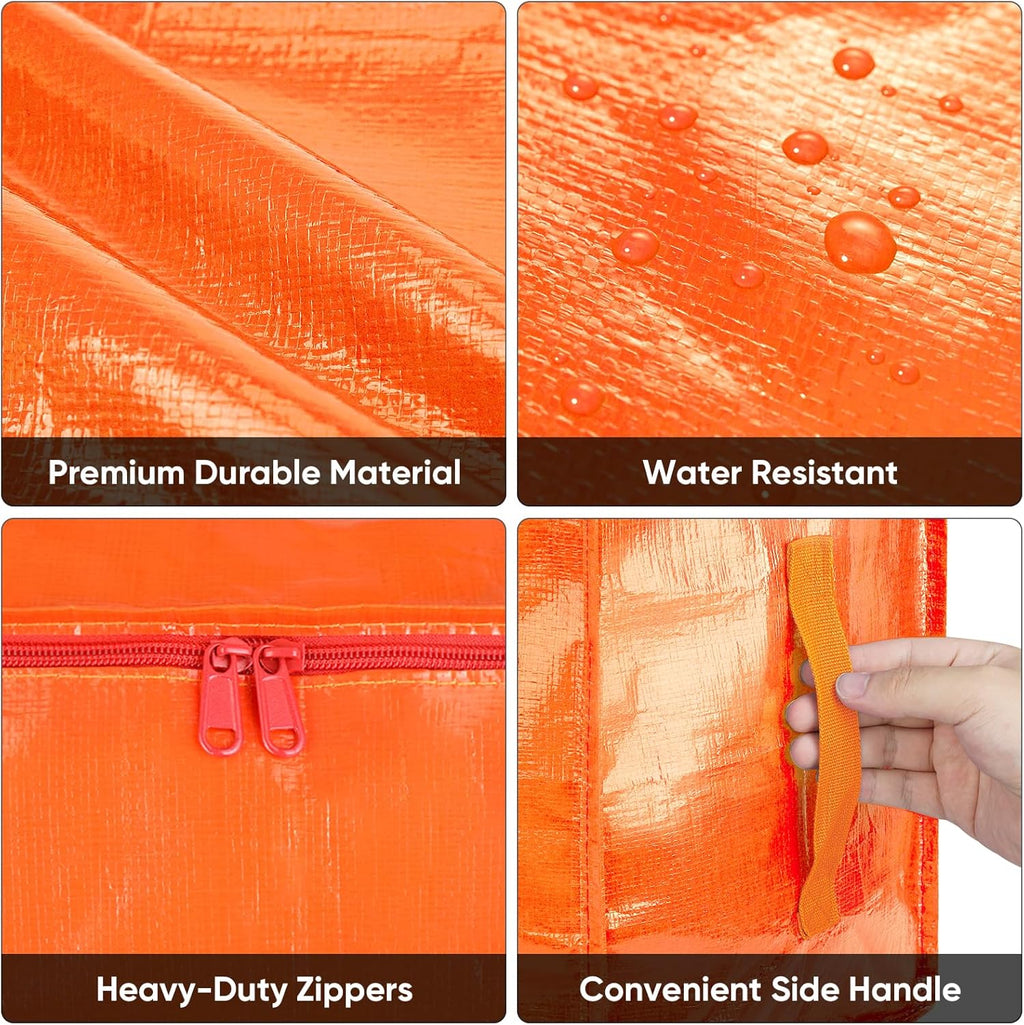BALEINE Heavy-Duty Moving Bags - 8-Pack Oversized Storage Totes with Reinforced Handles (Orange)