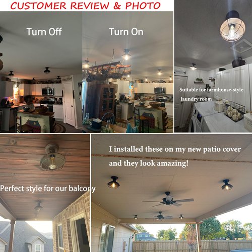 FRIDEKO HOME 3 Pack Flush Mount Ceiling Light Industrial Farmhouse Ceiling Light Fixture Rustic Copper Metal Cage Flush Mount Light Fixture E26 Base for Hallway Foyer Kitchen Porch Black