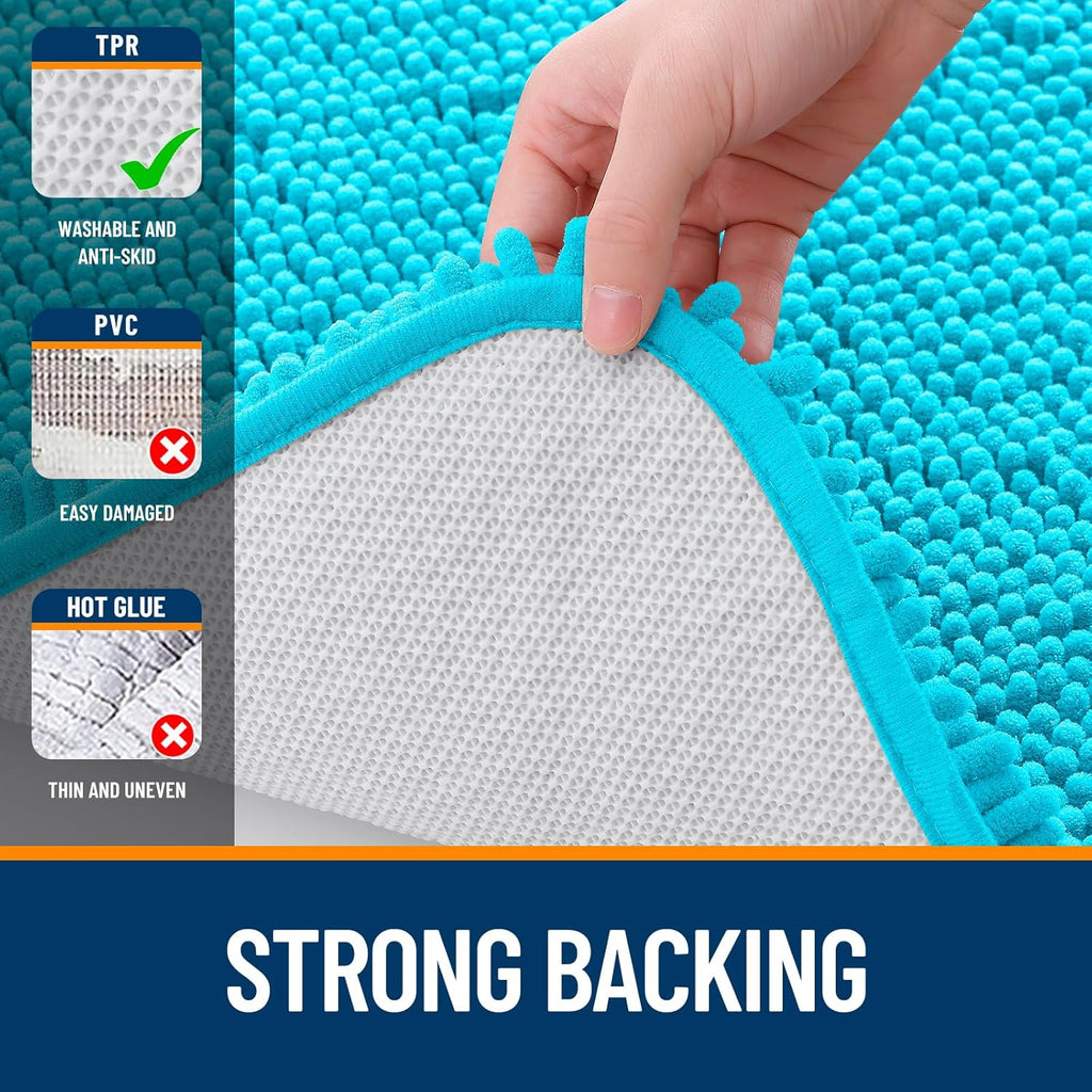 OLANLY Bath Rugs - Extra Soft Chenille, Quick Dry & Absorbent | 24x16 Inches, Aqua Sky Color