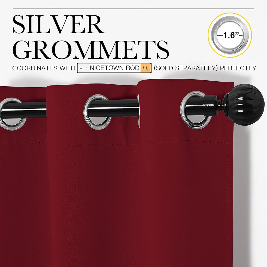 NICETOWN Burgundy Red Blackout Curtains - Thermal Insulated Grommet Draperies (55" x 96") for Holiday Decor
