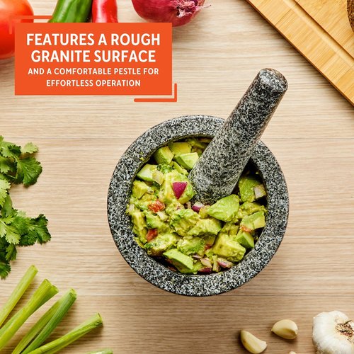 IMUSA 6.5" Traditional Heavy Duty Polished Granite Molcajete for Fresh Guacamole, Salsa, Pesto, Herbs, Spices