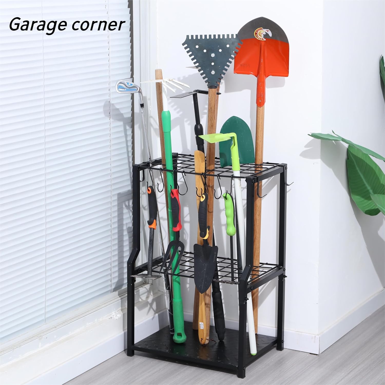 UU-Major Garden Tool Organizer - Heavy-Duty Free-Standing Yard Tool Rack for Garage Storage