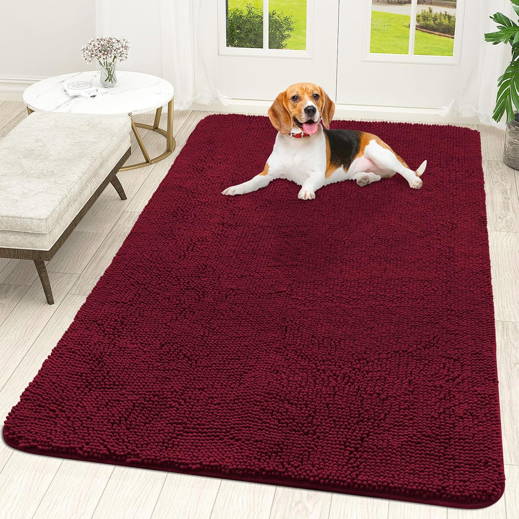 OLANLY Dog Door Mat - Absorbent Non-Slip Chenille Mud Mat for Muddy Paws | 70x46, Burgundy