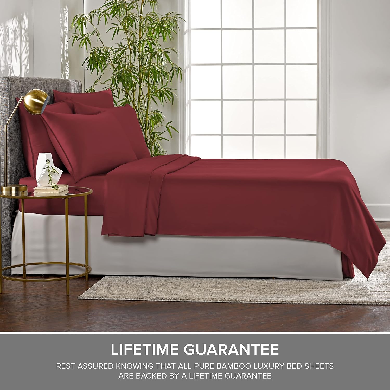 Pure Bamboo Twin Sheets - Luxuriously Soft 100% Organic Viscose Bed Sheet Set | Double Stitching, Merlot Color