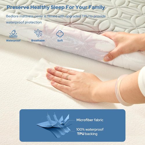 BEDLORE Waterproof Mattress Protector - Soft Queen Size Pad with Deep Pocket for 6"-18" Depth - Light Gray
