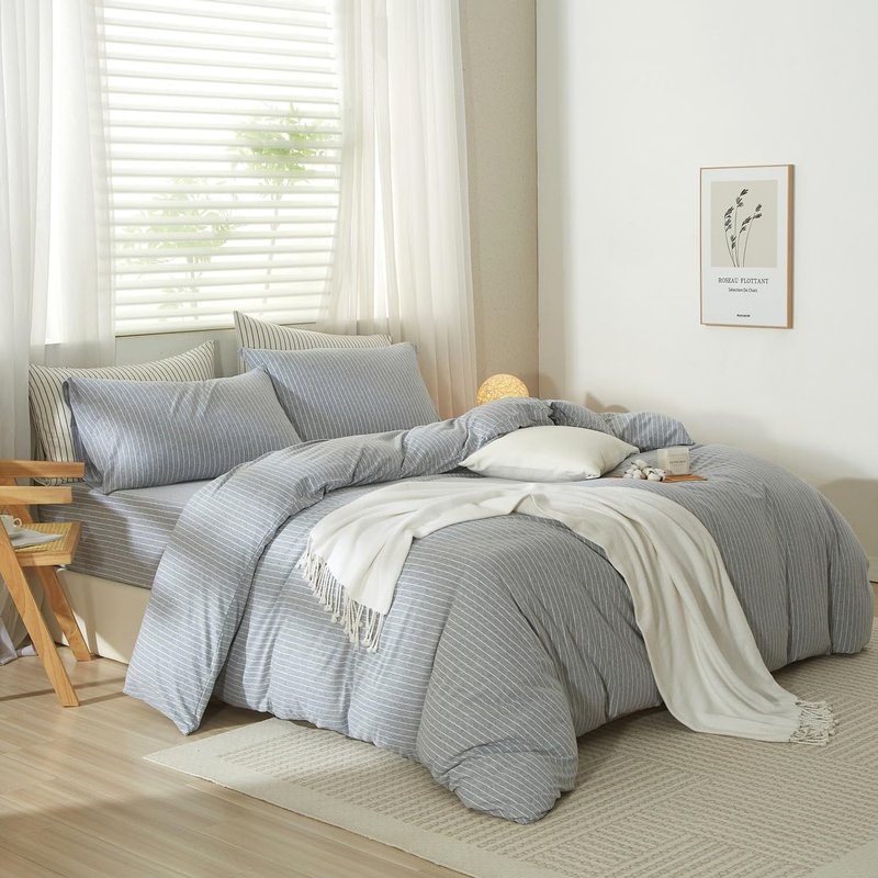 LIFETOWN 100% Jersey Knit Cotton Duvet Cover Set T-Shirt Feel Bedding Set Ultra Soft Wrinkle-Free (Heathered Oatmeal Beige, Queen)